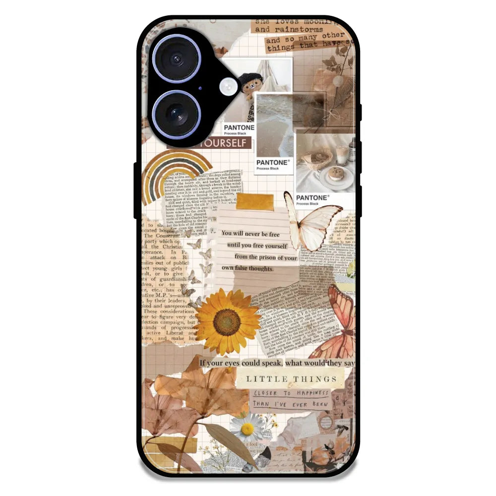 Aesthetic Butterfly & Sunflower - Glossy Metal Silicone Case For Apple iPhone 16