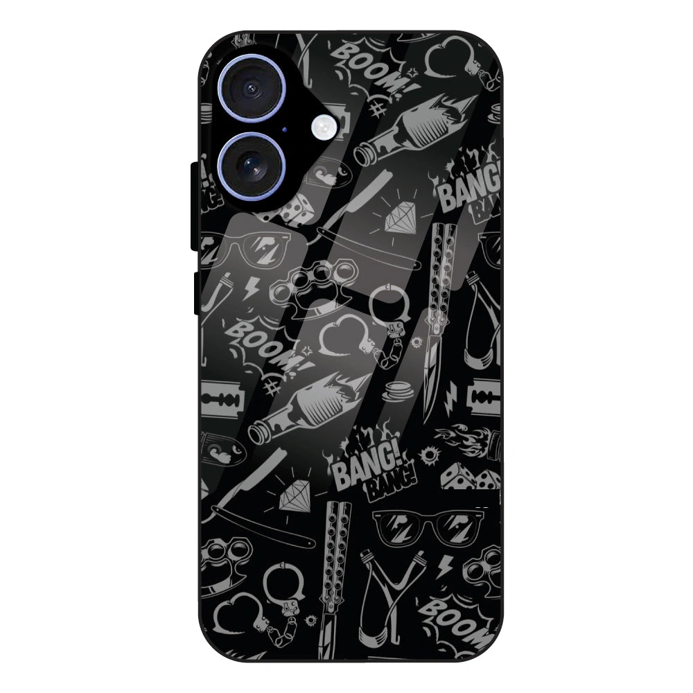 Black Graphic Street Art - Glass Case For Apple iPhone 16