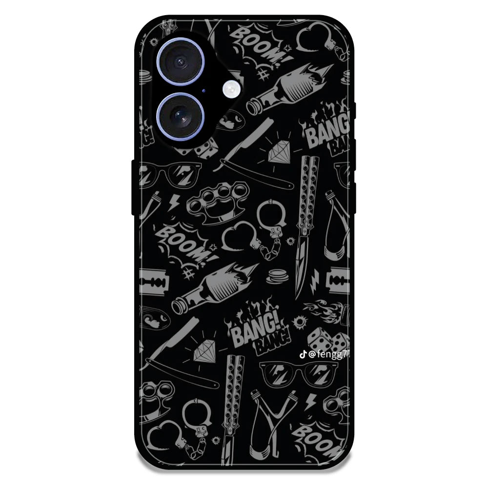 Black Graphic Street Art - Glossy Metal Silicone Case For Apple iPhone 16