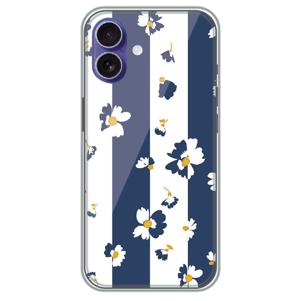 Blue Daisy Stripes - Printed Silicone Case for Apple iPhone 16