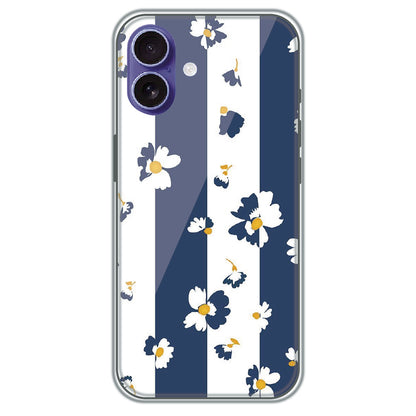 Blue Daisy Stripes - Printed Silicone Case for Apple iPhone 16