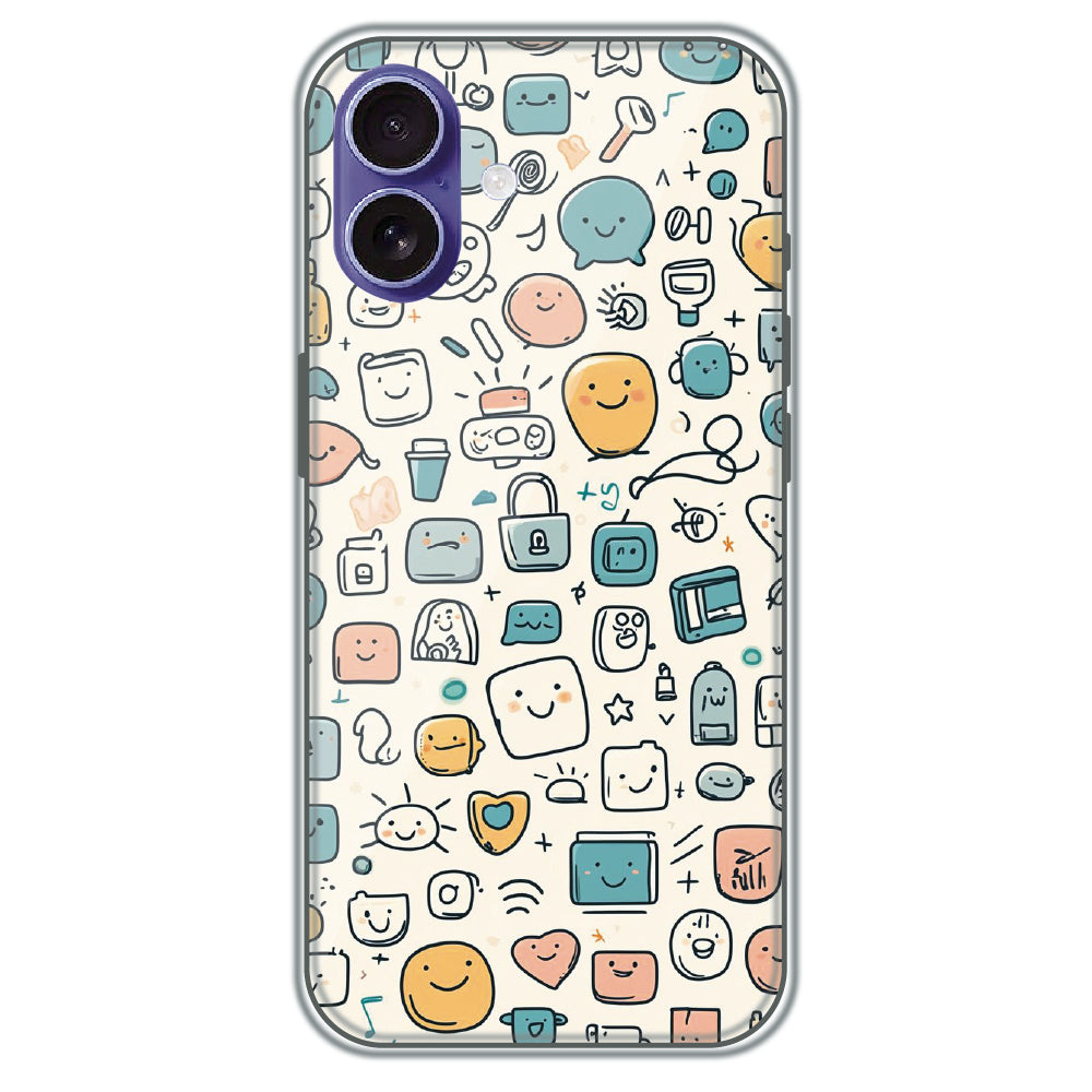 Happy Doodle Icons - Printed Silicone Case for Apple iPhone 16