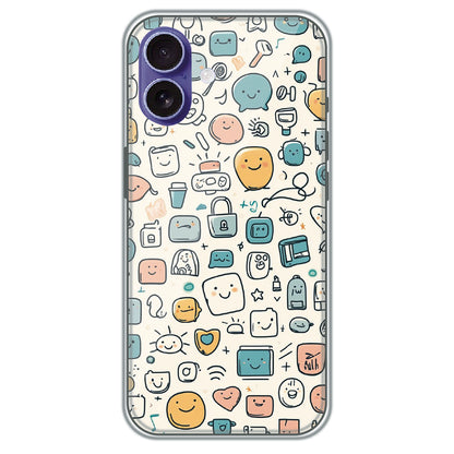 Happy Doodle Icons - Printed Silicone Case for Apple iPhone 16