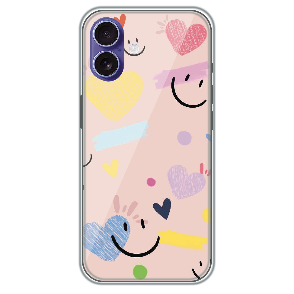 Happy Hearts Doodle - Printed Silicone Case for Apple iPhone 16