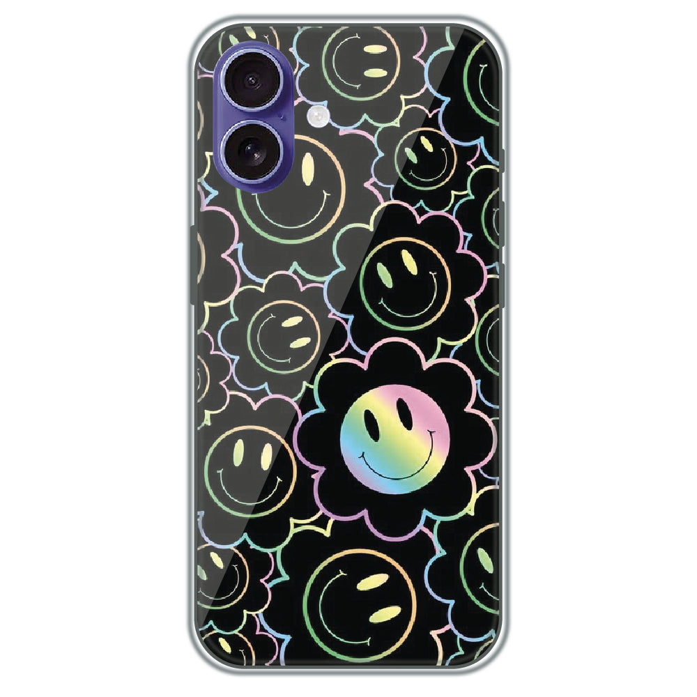 Holographic Smiley Bloom - Printed Silicone Case for Apple iPhone 16