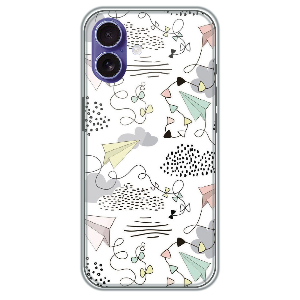 Paper Plane Doodles - Printed Silicone Case for Apple iPhone 16