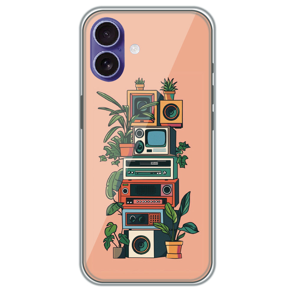 Retro Tech Garden - Printed Silicone Case for Apple iPhone 16