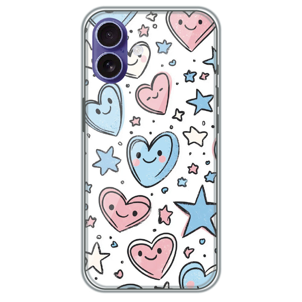 Smiling Hearts & Stars - Printed Silicone Case for Apple iPhone 16