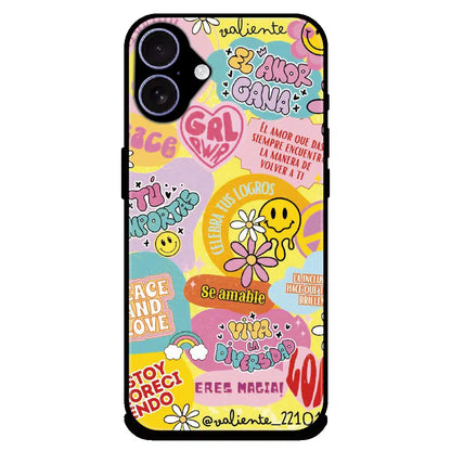 Colorful Amor Positivity Collage - Glossy Metal Silicone Case For Apple iPhone 16