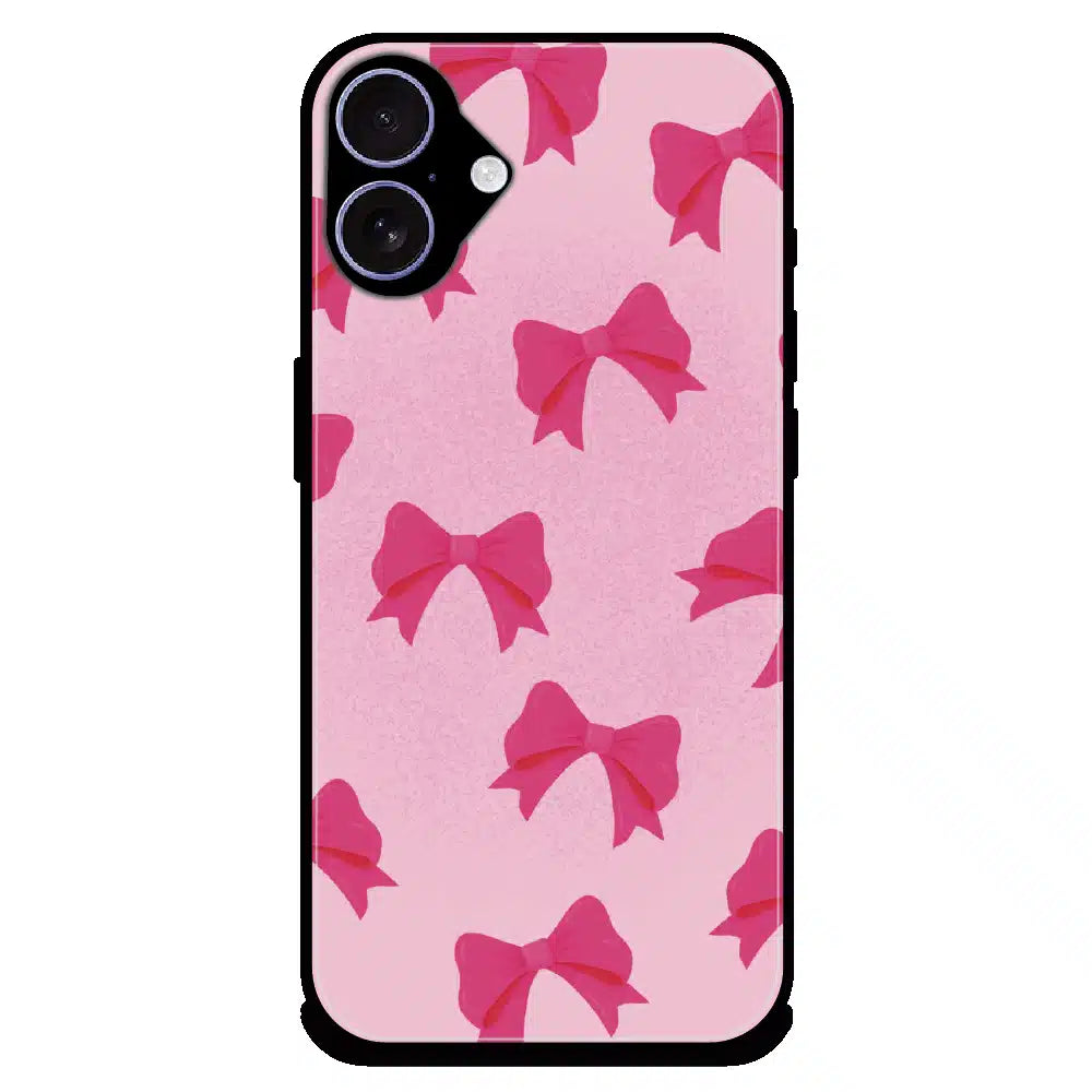 Pink Bow Aesthetic Pattern - Glossy Metal Silicone Case For Apple iPhone 16
