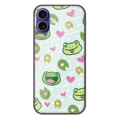 Cute Frog & Heart Pattern - Printed Silicone Case For Apple iPhone 16