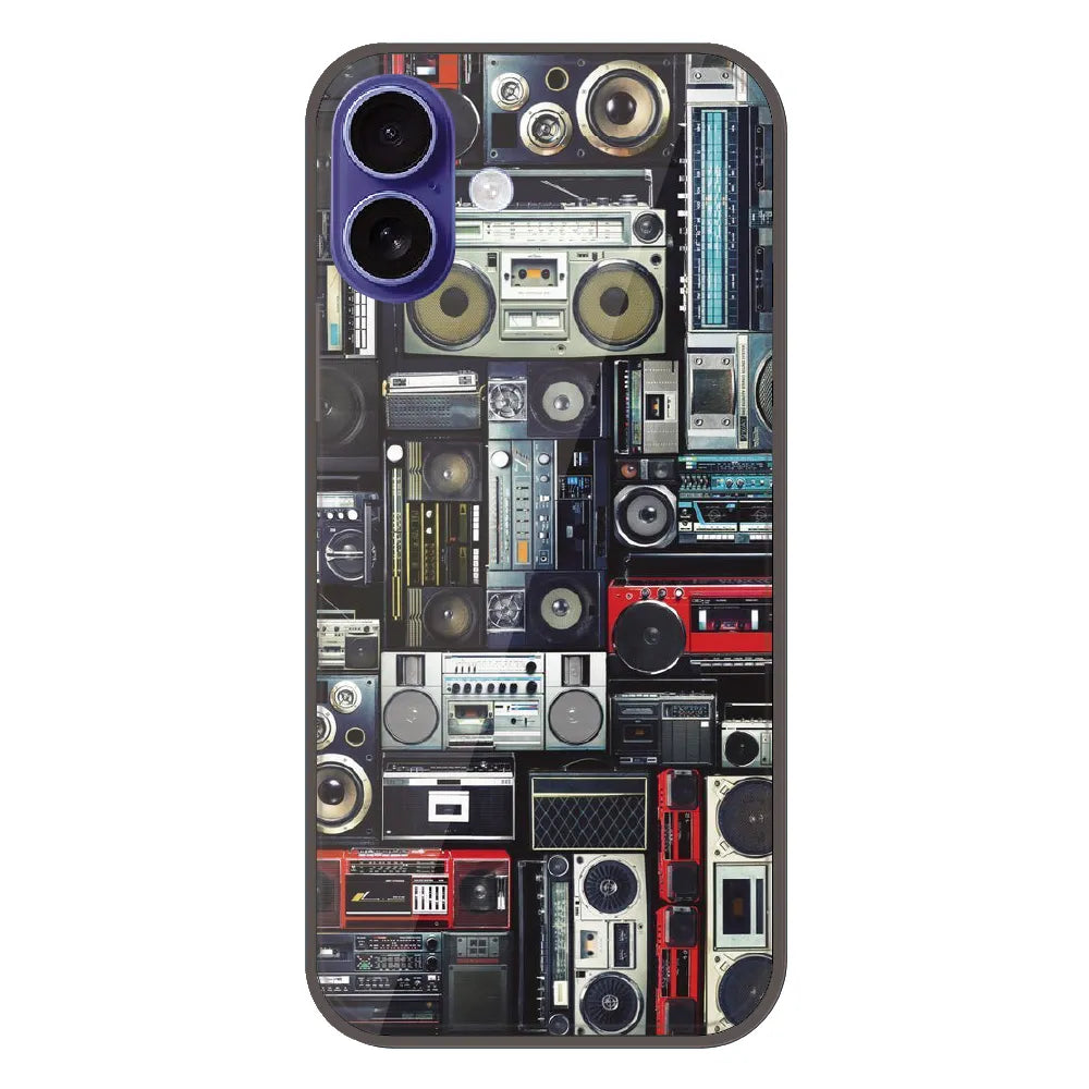 Retro Boombox Music Pattern - Printed Silicone Case For Apple iPhone 16