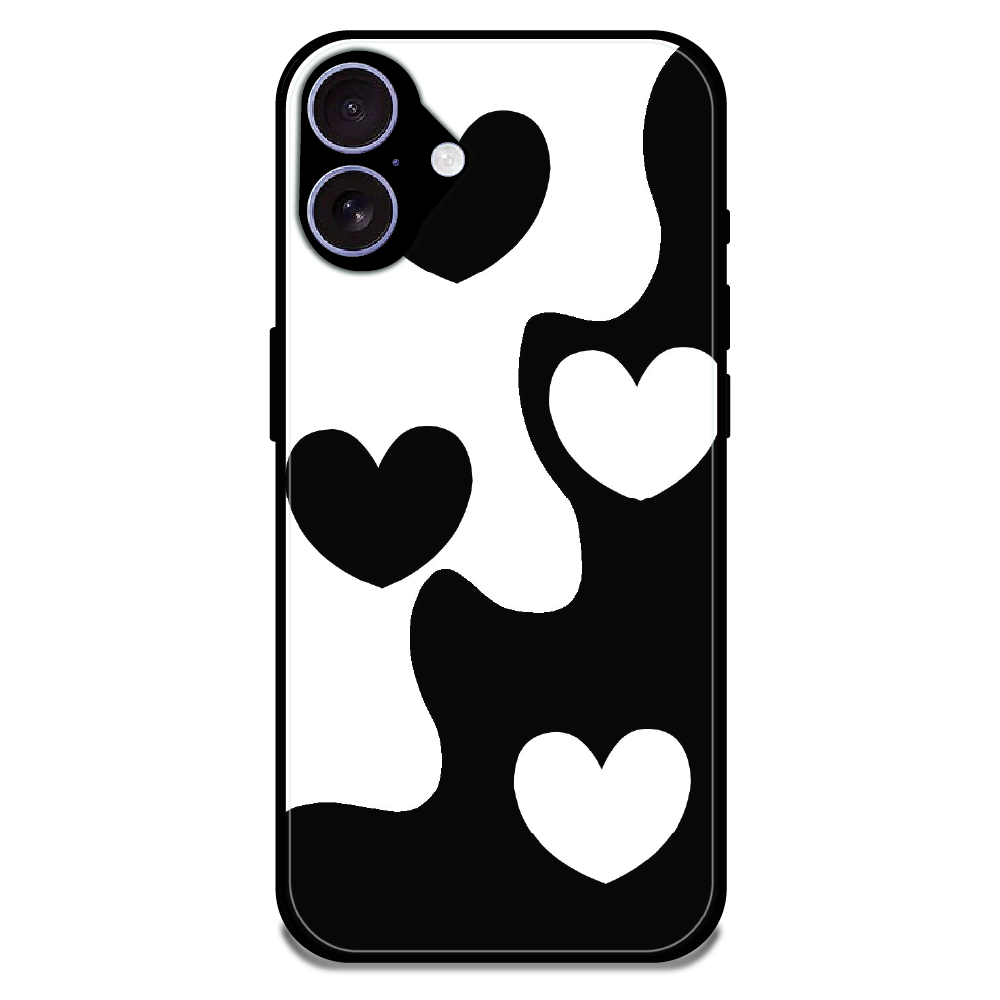 Monochrome Heart Flow - Glossy Metal Silicone Case For Apple iPhone 16