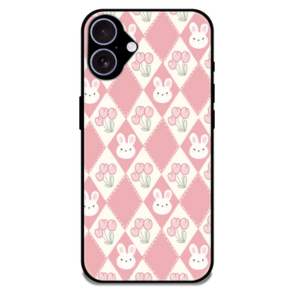 Pink Bunny Argyle - Glossy Metal Silicone Case For Apple iPhone 16