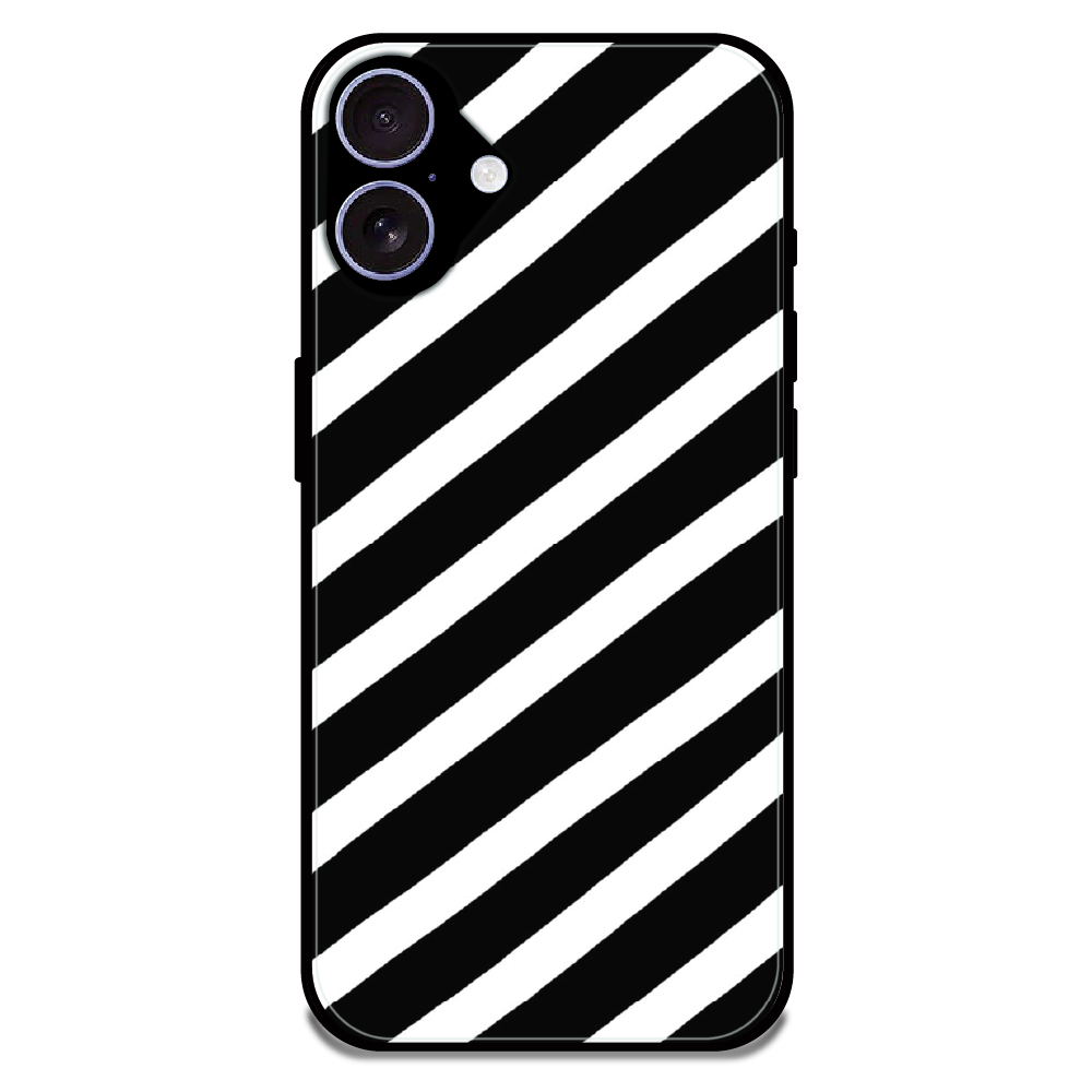 Monochrome Diagonal Stripe - Glossy Metal Silicone Case For Apple iPhone 16