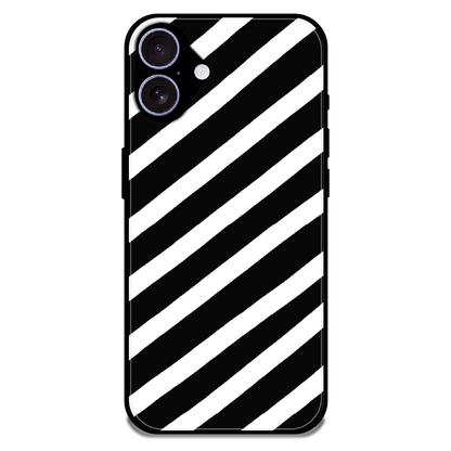 Monochrome Diagonal Stripe - Glossy Metal Silicone Case For Apple iPhone 16