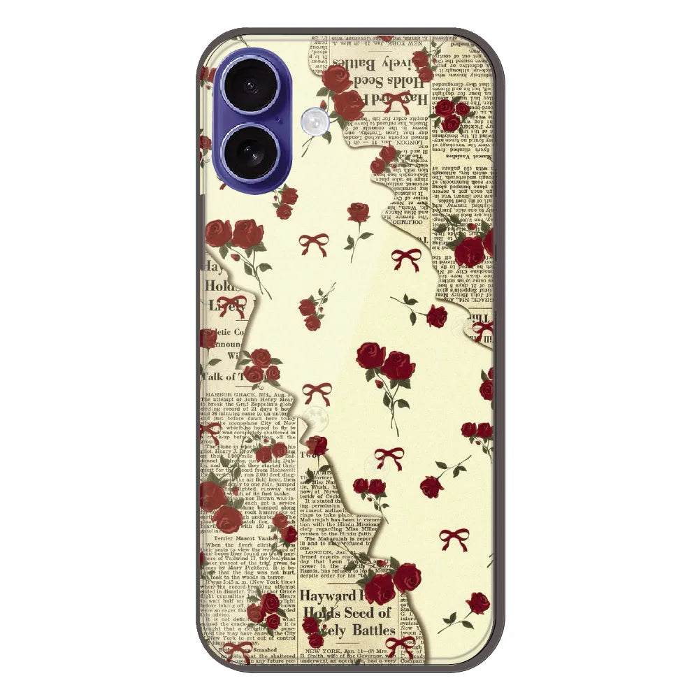 Floral Newspaper Aesthetic - Printed Silicone Case For Apple iPhone 16