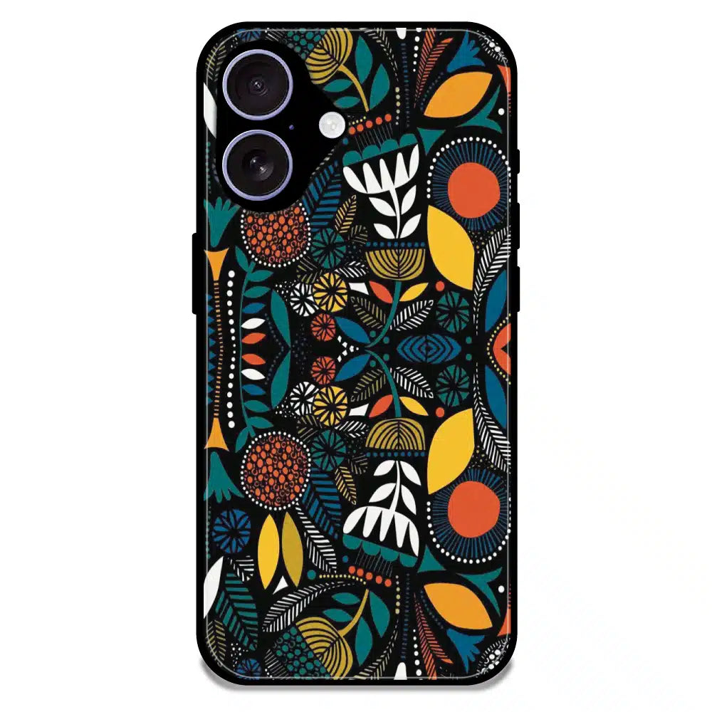 Folk Floral Night Garden - Glossy Metal Silicone Case For Apple iPhone 16