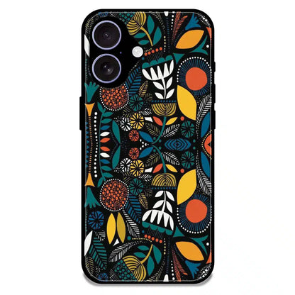Folk Floral Night Garden - Glossy Metal Silicone Case For Apple iPhone 16