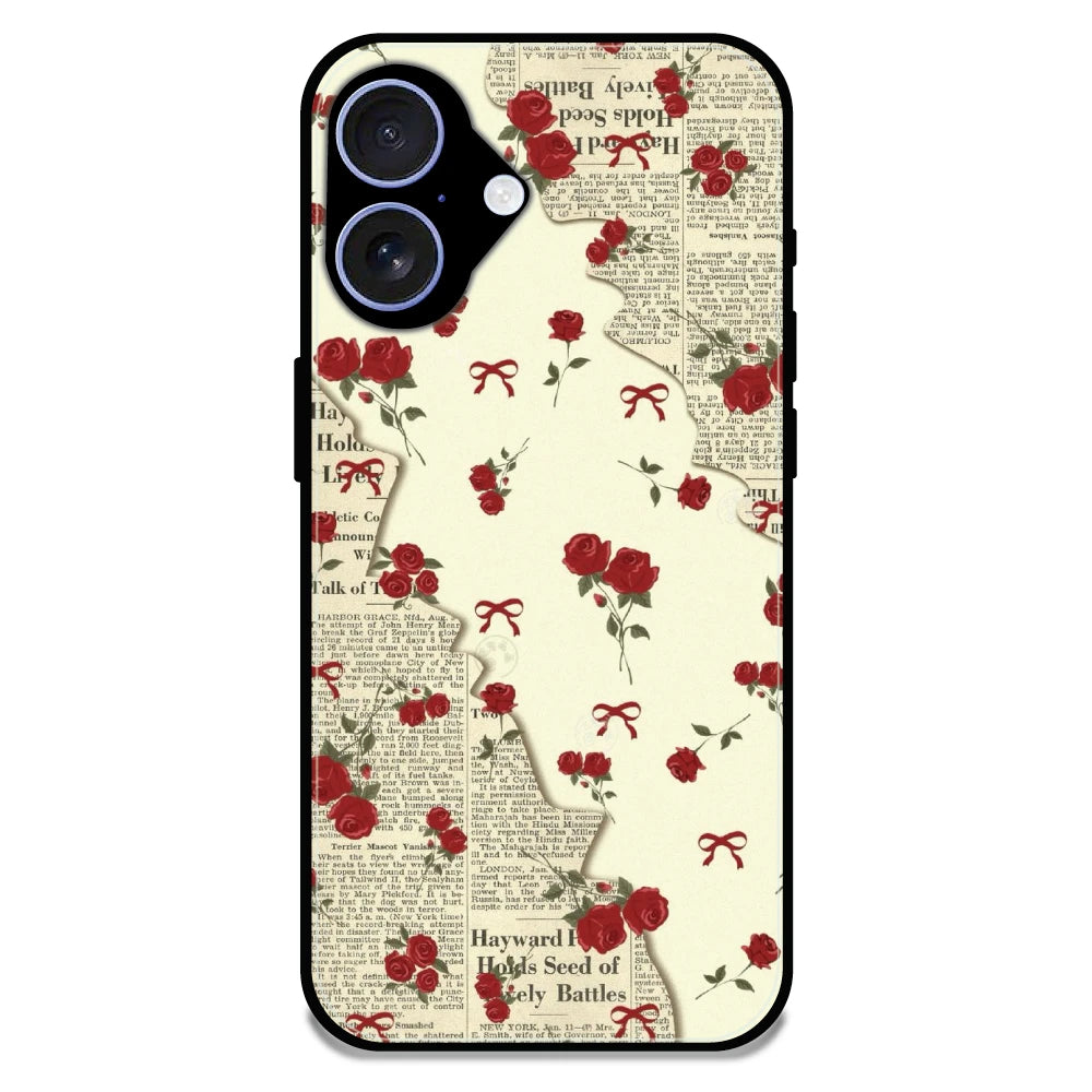 Floral Newspaper Aesthetic - Glossy Metal Silicone Case For Apple iPhone 16