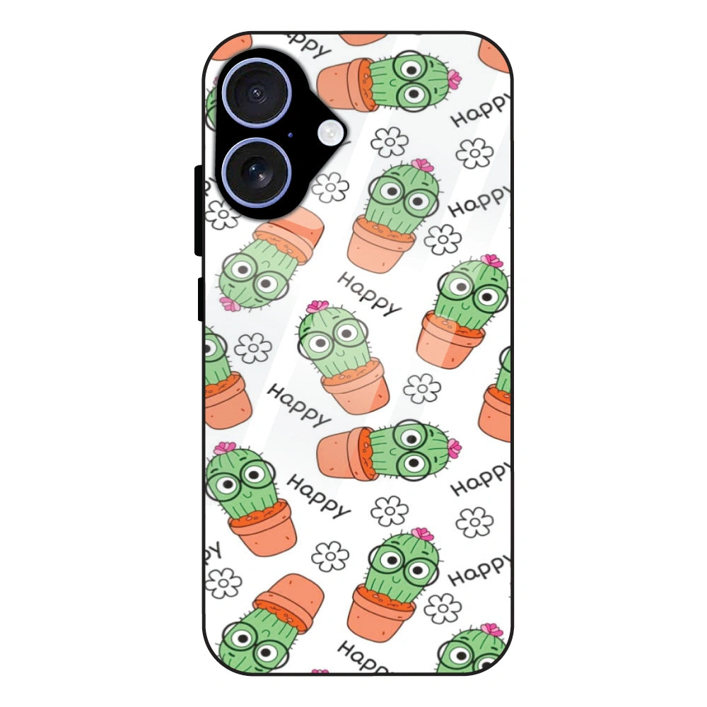 Cute Cactus Happy - Glass Case For Apple iPhone 16