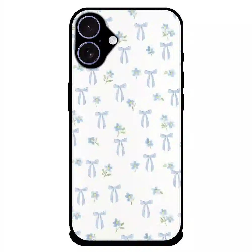 Soft Blue Bow Floral - Glossy Metal Silicone Case For Apple iPhone 16