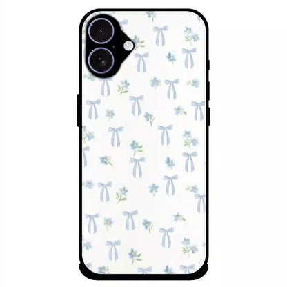 Soft Blue Bow Floral - Glossy Metal Silicone Case For Apple iPhone 16
