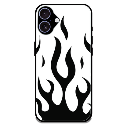 Monochrome Flame Art - Glossy Metal Silicone Case For Apple iPhone 16