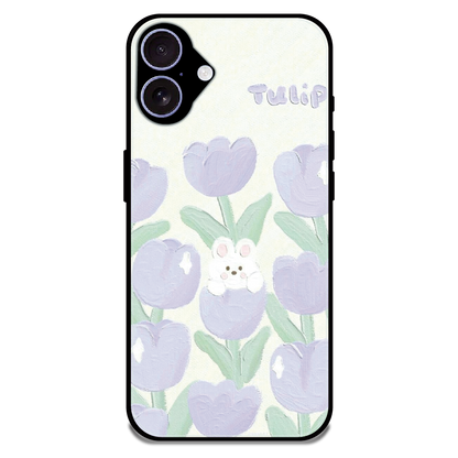 Cute Bunny Tulip - Glossy Metal Silicone Case For Apple iPhone 16