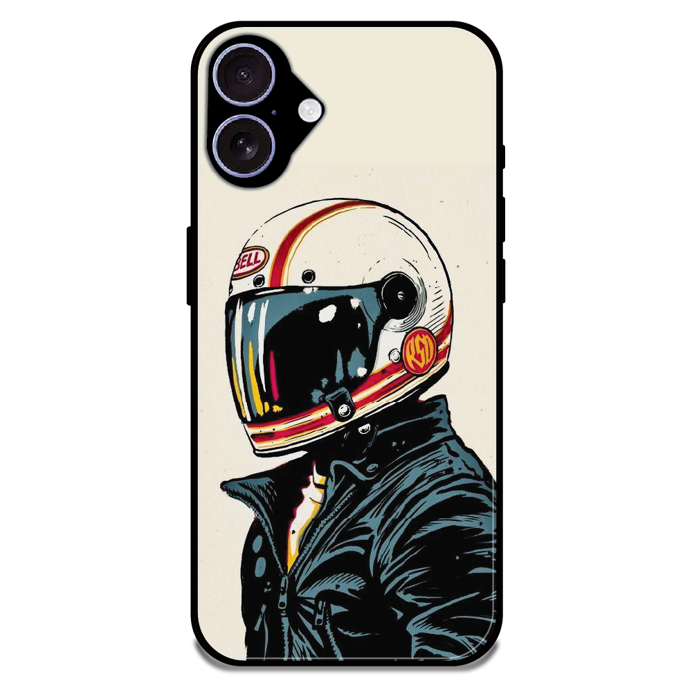 Retro Racer Helmet - Glossy Metal Silicone Case For Apple iPhone 16