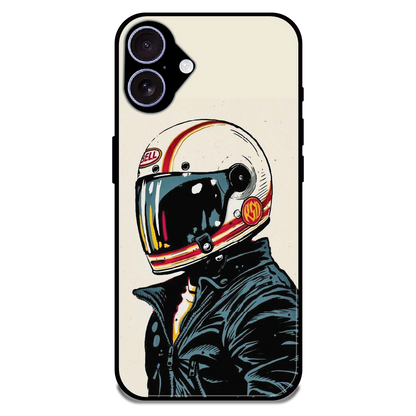 Retro Racer Helmet - Glossy Metal Silicone Case For Apple iPhone 16