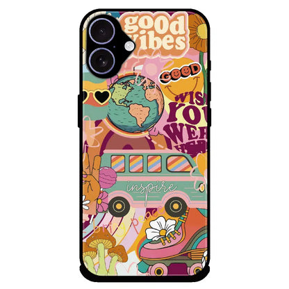 Good Vibes Retro Travel Art - Glossy Metal Silicone Case For Apple iPhone 16