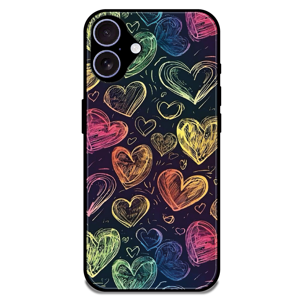 Neon Love Scribble - Glossy Metal Silicone Case For Apple iPhone 16