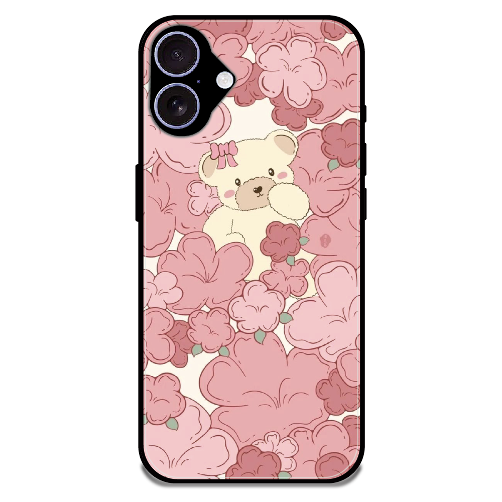 Blush Teddy Floral - Glossy Metal Silicone Case For Apple iPhone 16