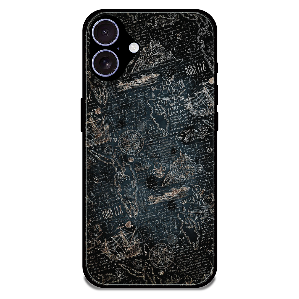 Vintage Explorer Map - Glossy Metal Silicone Case For Apple iPhone 16