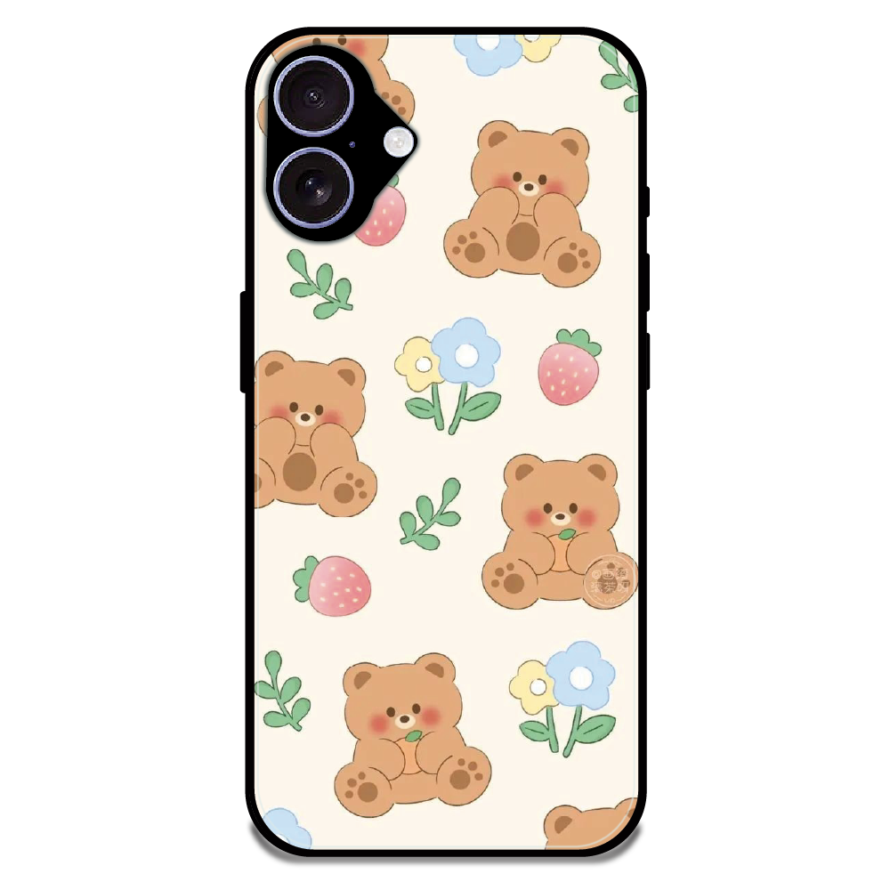 Cute Teddy Garden - Glossy Metal Silicone Case For Apple iPhone 16