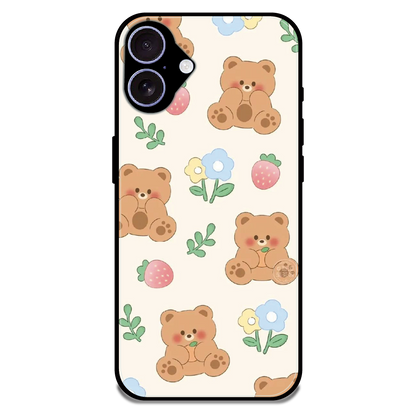 Cute Teddy Garden - Glossy Metal Silicone Case For Apple iPhone 16