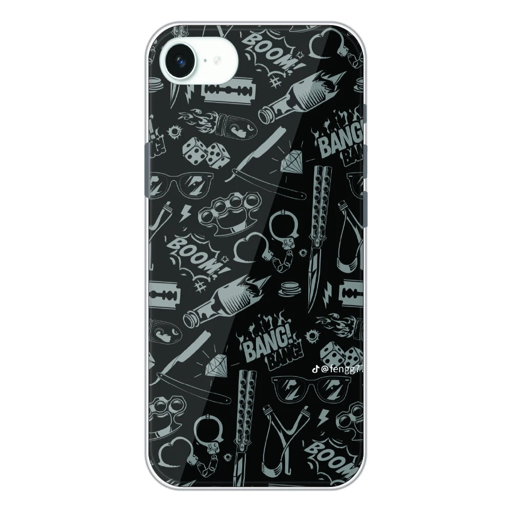 Black Graphic Street Art - Printed Silicone Case For Apple iPhone 16e