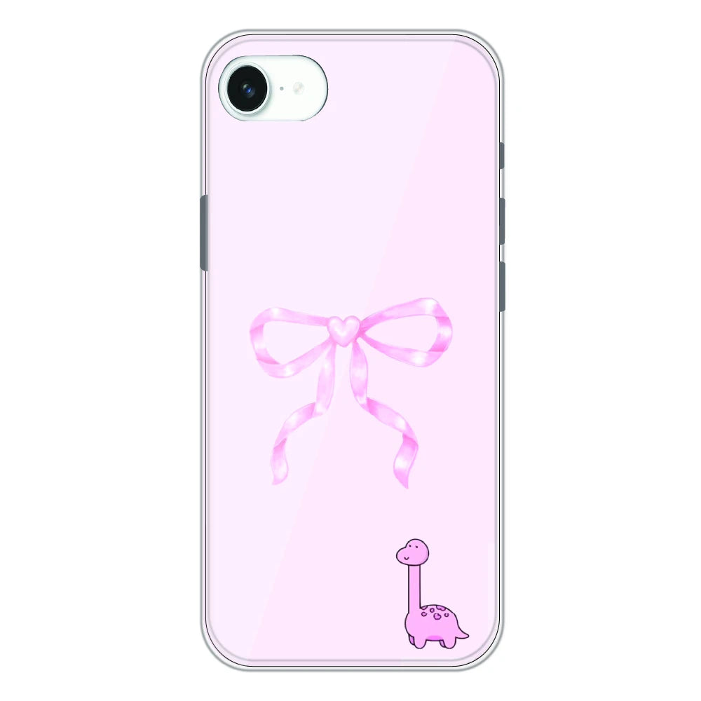 Cute Pink Dino Bow - Printed Silicone Case For Apple iPhone 16e