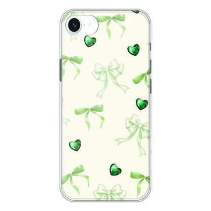 Elegant Green Bow & Heart Pattern - Printed Silicone Case For Apple iPhone 16e