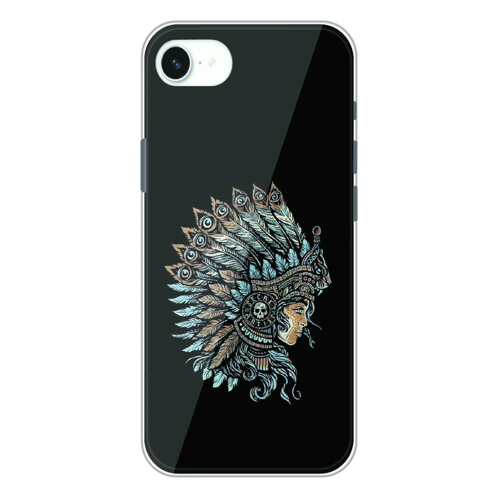 Tribal Warrior Feather Headdress - Printed Silicone Case For Apple iPhone 16e