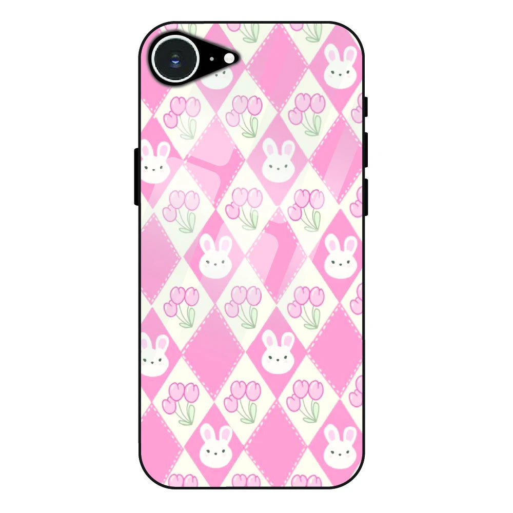 Pink Bunny Argyle - Glass Case For Apple iPhone 16e