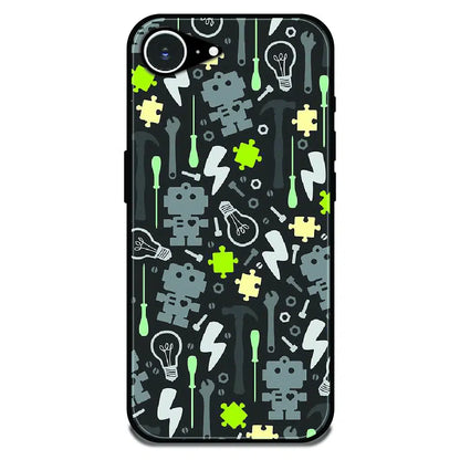 Robot Tools Pattern - Glossy Metal Silicone Case For Apple iPhone 16e