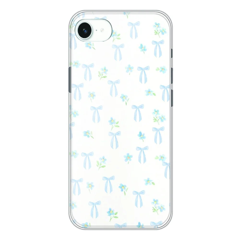 Soft Blue Bow Floral - Printed Silicone Case For Apple iPhone 16e