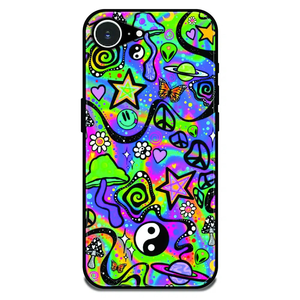 Psychedelic Rainbow Doodle - Glossy Metal Silicone Case For Apple iPhone 16e