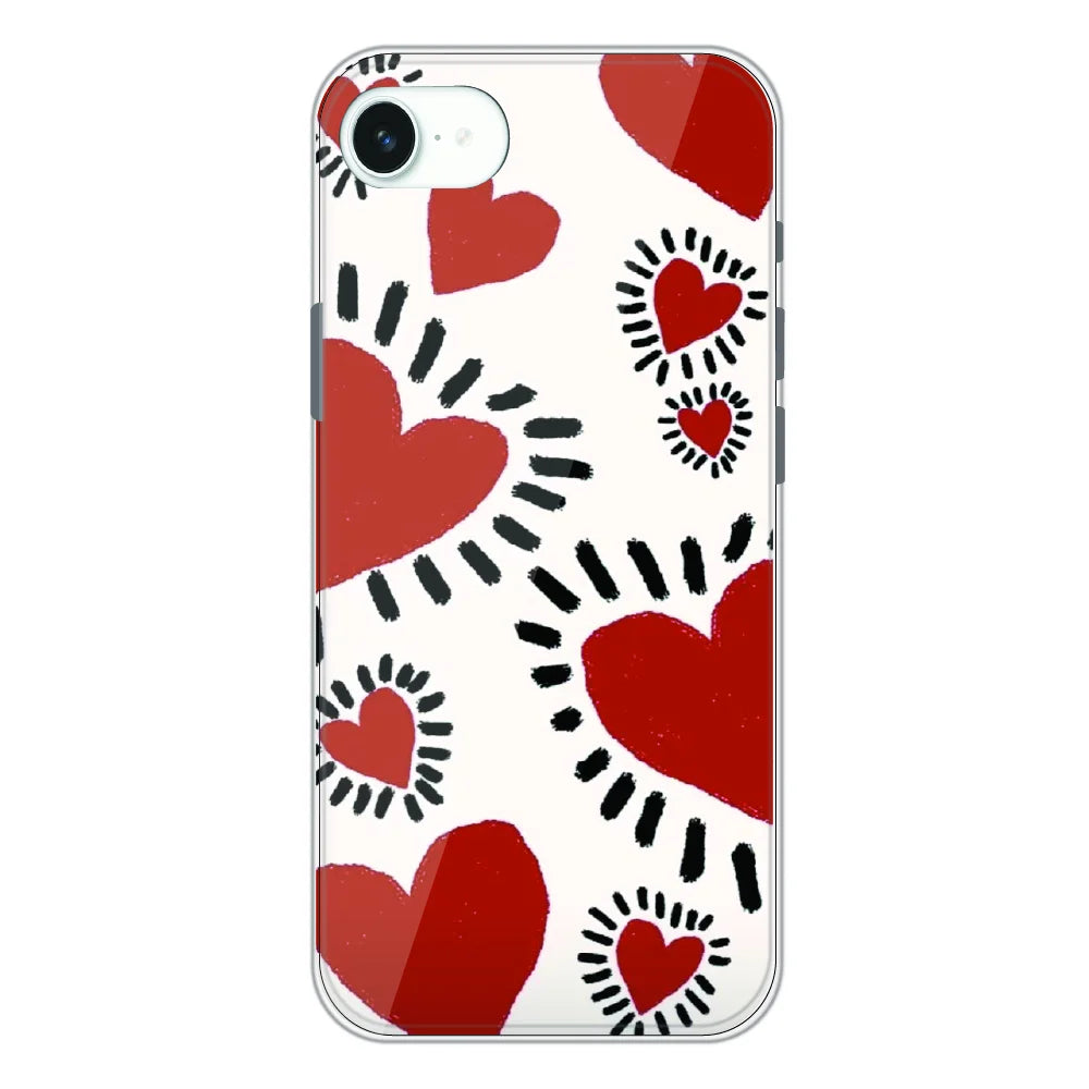 Red Heart Doodle Art - Printed Silicone Case For Apple iPhone 16e