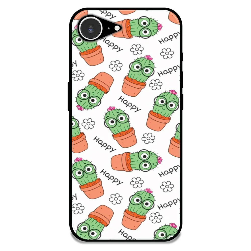 Cute Cactus Happy - Glossy Metal Silicone Case For Apple iPhone 16E