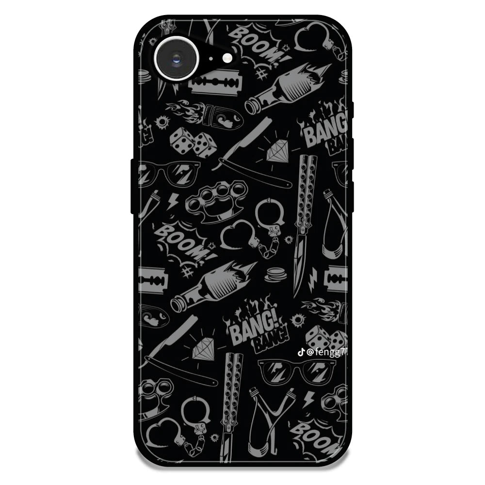 Black Graphic Street Art - Glossy Metal Silicone Case For Apple iPhone 16E