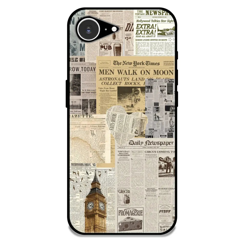 Vintage Newspaper Collage - Glossy Metal Silicone Case For Apple iPhone 16E