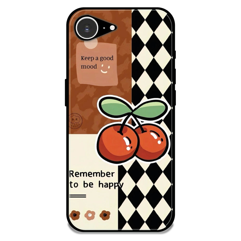 'Cherry “Remember to Be Happy” - Glossy Metal Silicone Case For Apple iPhone 16E